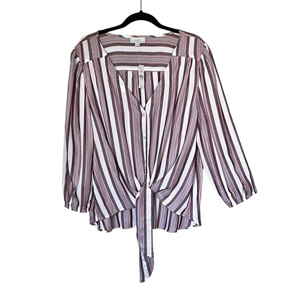 LOFT Outlet Tops - LOFT Outlet Shirt Womens XL Red Blue White Striped Button Front Tie Hem Top‎ New